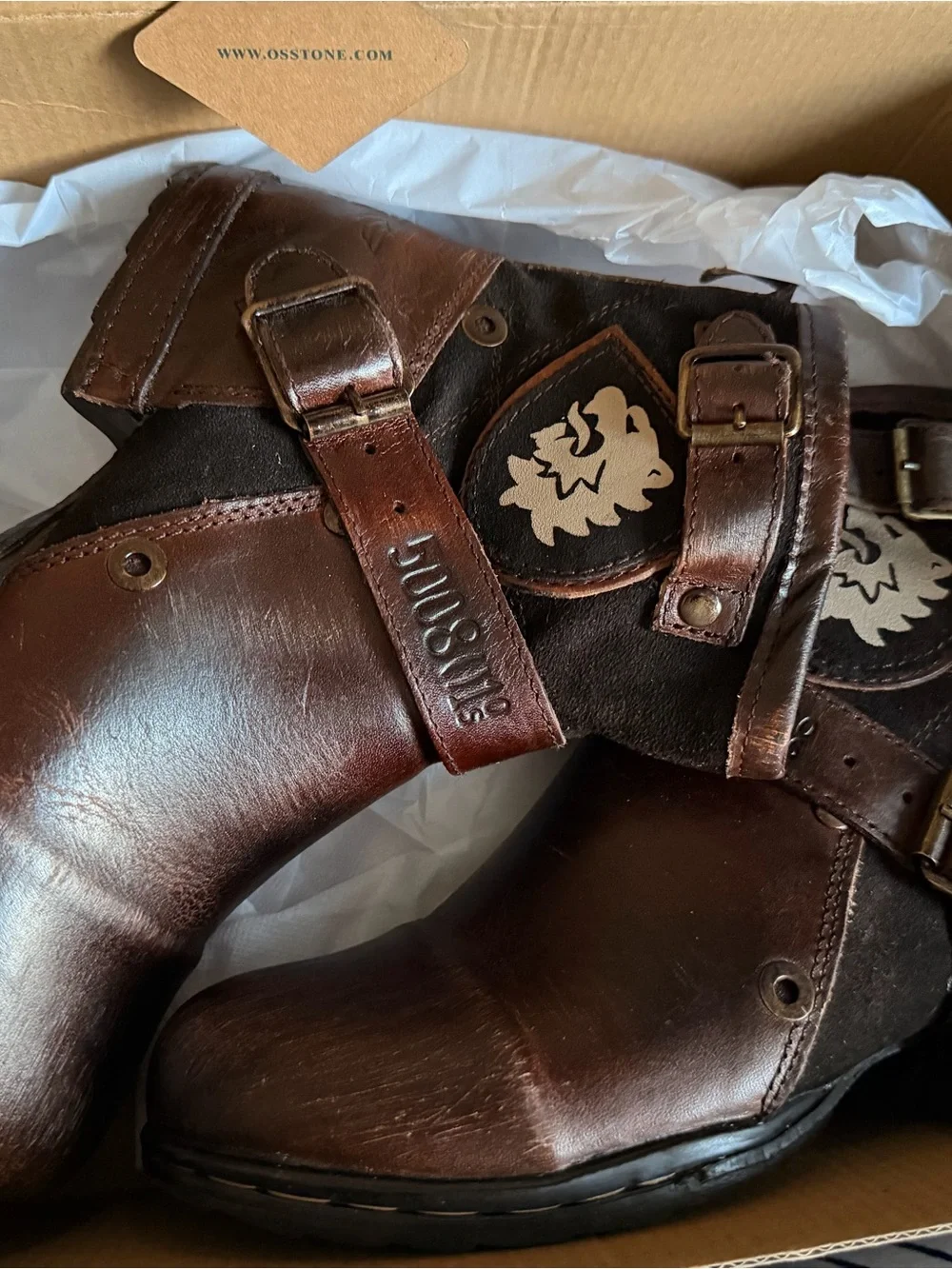 Men's Brown Leather Buckle Ankle Boots